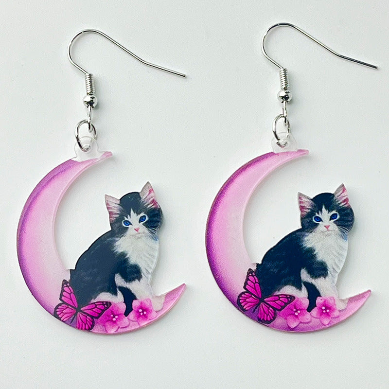 Wholesale Acrylic Cat Pink Disco Earrings